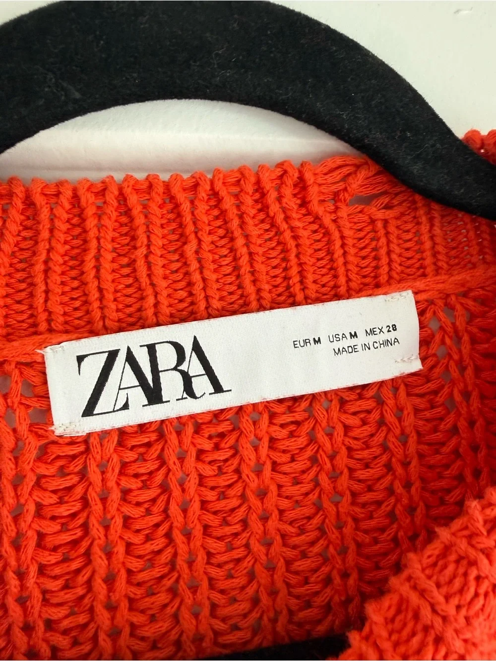 Zara Red Distressed Cropped Crew Sweater